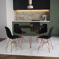 Mesa De Jantar Redonda 90Cm Preta Clips 3 Pés Com 4 Cadeiras Pretas Base Cobre Cor: Preto - 1