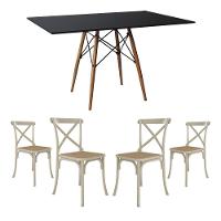 Conjunto De Mesa Eiffel Retangular Tampo De Madeira 120X75Cm Preto Com 4 Cadeiras Katrina Off White - 1