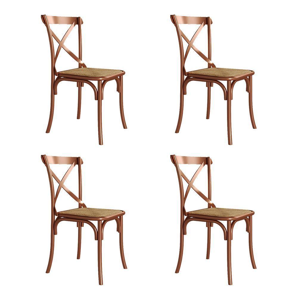 Conjunto De Mesa Eiffel Redondo Tampo De Madeira 110Cm Branco Com 4 Cadeiras Cobre - Branco - 4