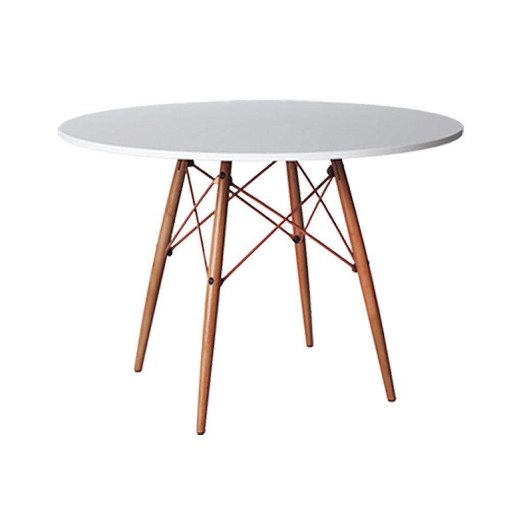 Conjunto De Mesa Eiffel Redondo Tampo De Madeira 110Cm Branco Com 4 Cadeiras Cobre - Branco - 5