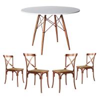 Conjunto De Mesa Eiffel Redondo Tampo De Madeira 110Cm Branco Com 4 Cadeiras Cobre - Branco - 1
