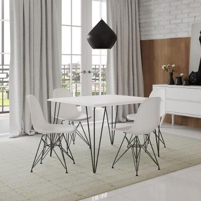 Mesa de Jantar Clips 4 Lugares Estilo Industrial Branco 120x75 com Cadeiras Eiffel em Ferro