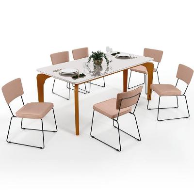 Mesa De Jantar 160cm Off White Nature Com 6 Cadeiras Rosê