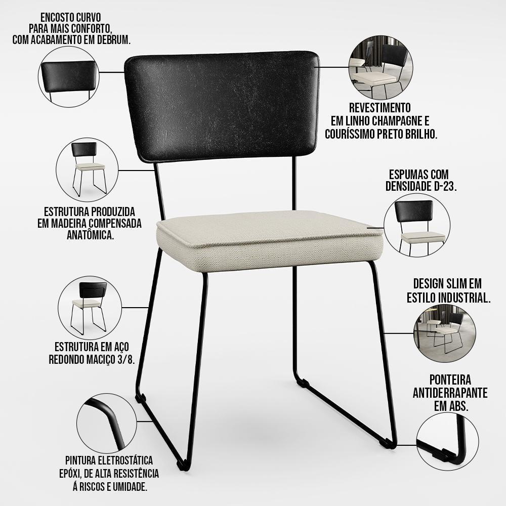 Mesa Capri 160cm Off White Com 6 Cadeiras Preto Champagne - 8