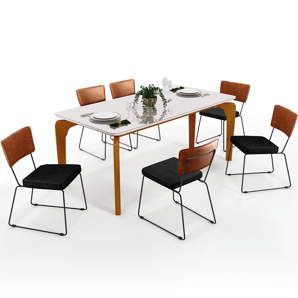 Mesa Capri 160cm Off White Com 6 Cadeiras B05 Camel Chumbo - 1