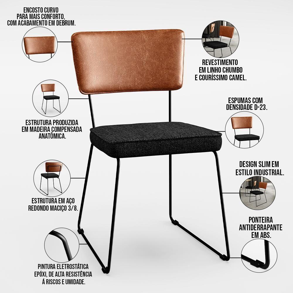 Mesa Capri 160cm Off White Com 6 Cadeiras B05 Camel Chumbo - 8