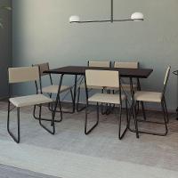 Mesa Jantar Paraty 150Cm Tampo Preto Com Cadeiras 6 Cadeiras Angra Estofadas Preta E Bege - 1