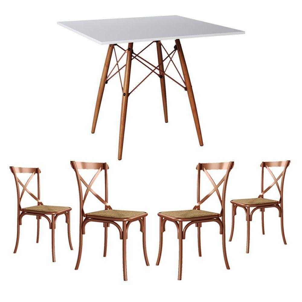 Conjunto De Mesa Eiffel Redondo Tampo De Vidro 110Cm Com 4 Cadeiras Katrina Cobreo Corano Beg - 1