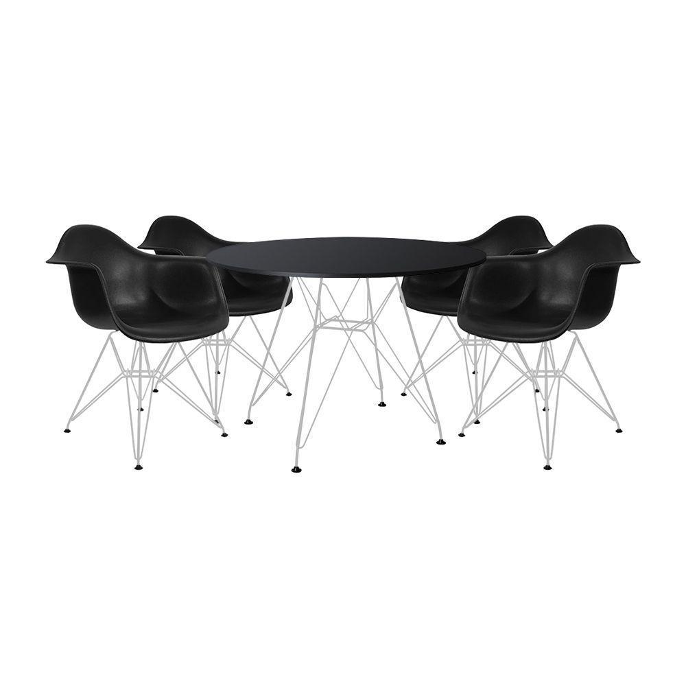 Mesa De Jantar Redonda 90Cm Preta Com 4 Poltronas Pretas Ferro Branco Cor: Branco - 1