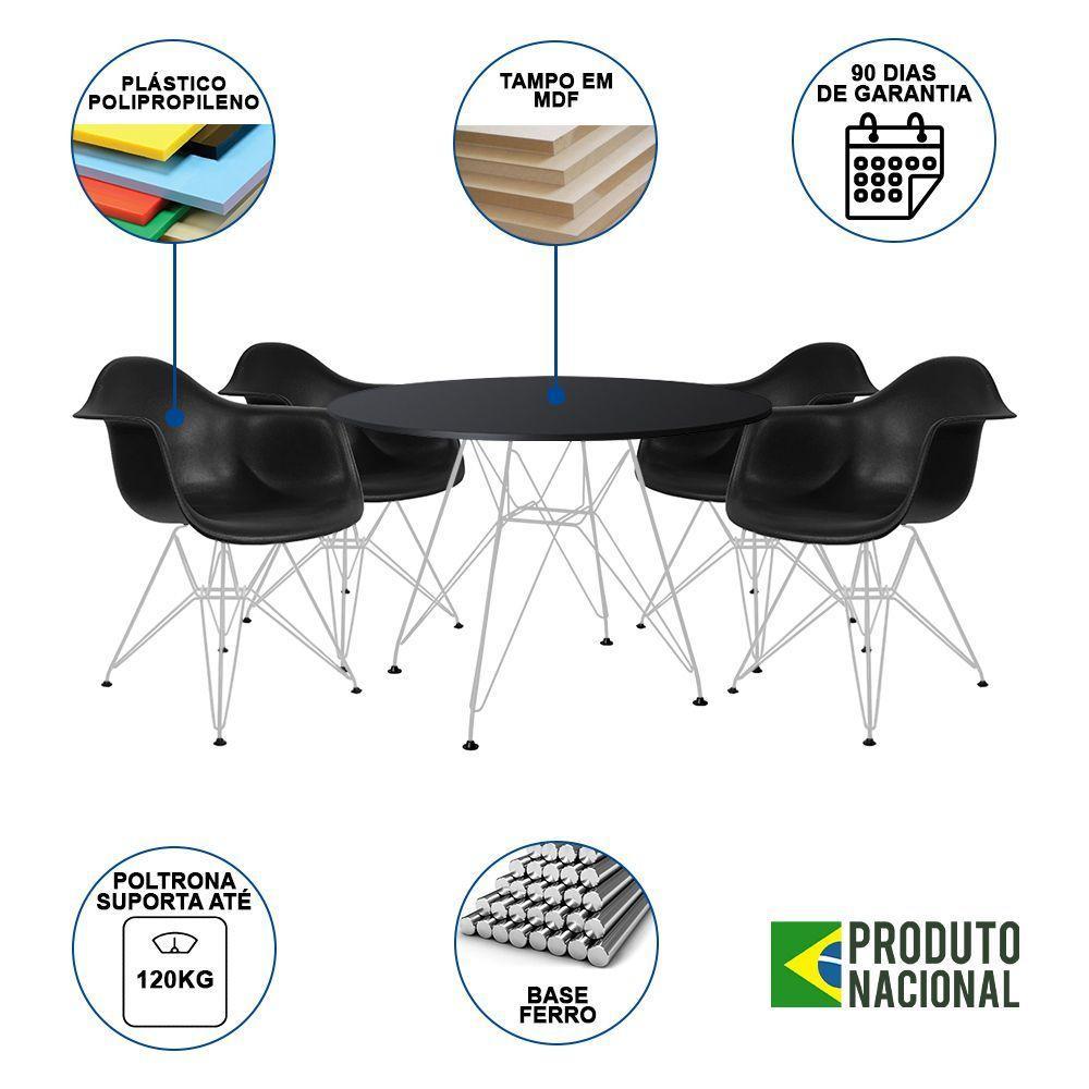 Mesa De Jantar Redonda 90Cm Preta Com 4 Poltronas Pretas Ferro Branco Cor: Branco - 6