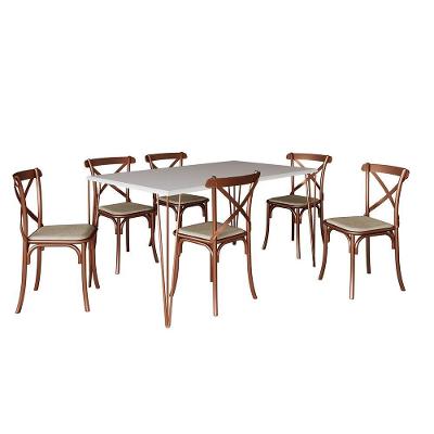 Conjunto Mesa De Jantar Elen Com 6 Cadeiras Katrina Base Cobre E Tampo Branco 150Cm - Cor: Preto