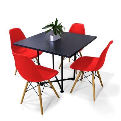 Kit 04 Cadeiras Vermelho E 01 Mesa De Jantar 04 Lugares Jade 90 Cm Preto Industrial Preto