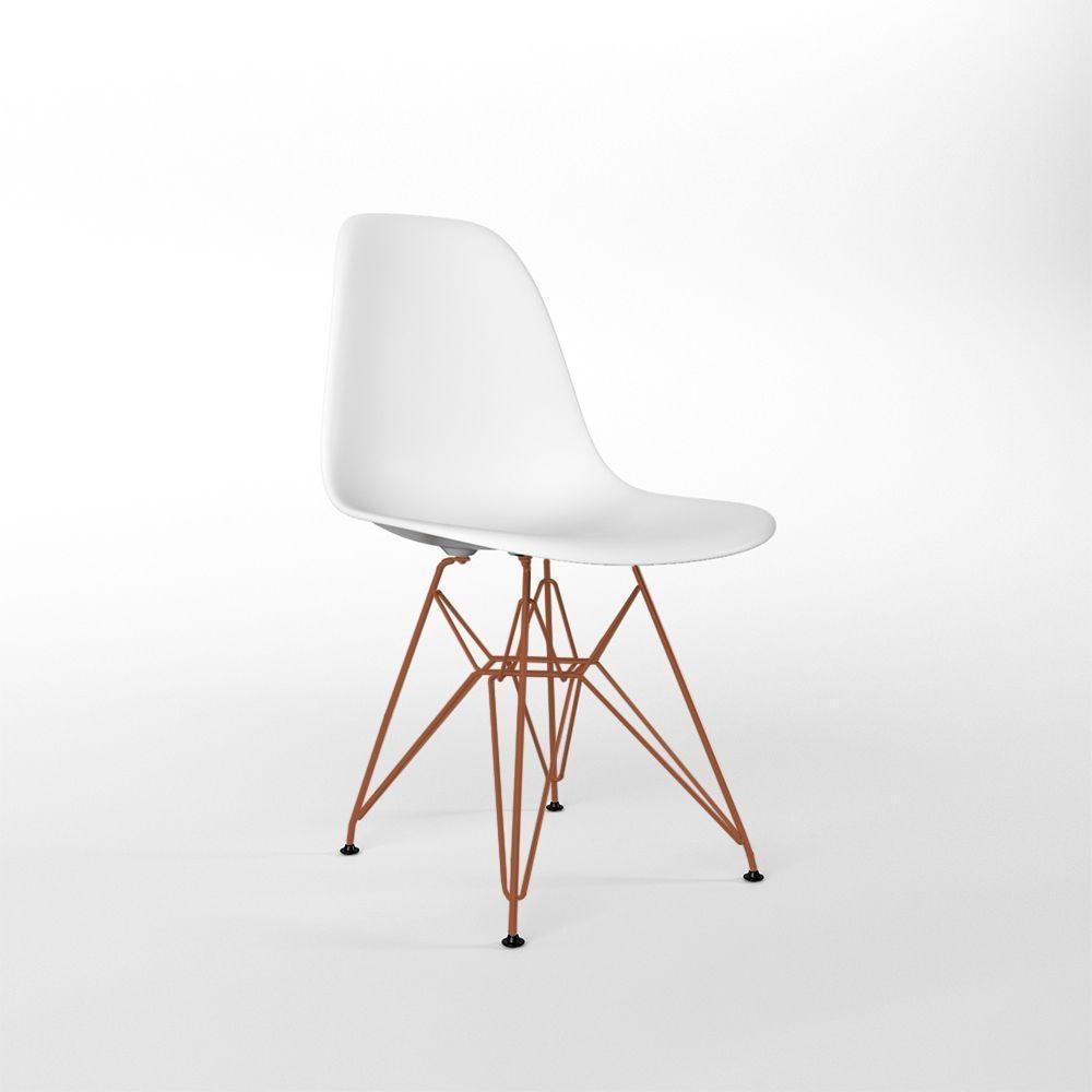 Mesa De Jantar Com 4 Cadeiras Brancas Tampo Redondo Preto 110Cm Com Base Em Ferro Cobre - 3