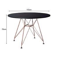 Mesa De Jantar Com 4 Cadeiras Brancas Tampo Redondo Preto 110Cm Com Base Em Ferro Cobre - 2