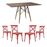 Conjunto De Mesa Eiffel Retangular Tampo De Madeira 120X75Cm Amêndoa 4 Cadeiras Azul Tur - 1