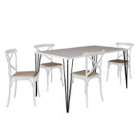 Conjunto De Mesa Elen Retangular Tampo De Madeira 140X80Cm Branco Com 4 Cadeiras Katrina Branca - 1
