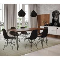 Mesa Sala De Jantar Industrial Amêndoa 135X75 Com 6 Cadeiras Pretas De Ferro Preto Cor: Preto - 1