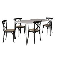 Conjunto De Mesa Elen Retangular Tampo De Madeira 140X80Cm Branco Com 4 Cadeiras Katrina Preto - 1
