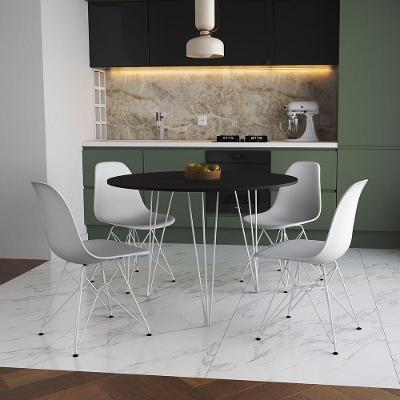 Mesa De Jantar Redonda 90Cm Preta Clips 3 Pés Com 4 Cadeiras Brancas Ferro Branco Cor: Preto
