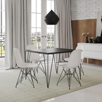 Mesa de Jantar Clips 4 Lugares Industrial Preto com Cadeiras em Polipropileno 120x75