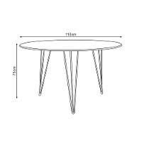 Mesa Jantar Redonda 110Cm Amêndoa Clips 3 Pés Com 4 Poltronas Pretas Base Dourada - Cor: Amendoa - 3