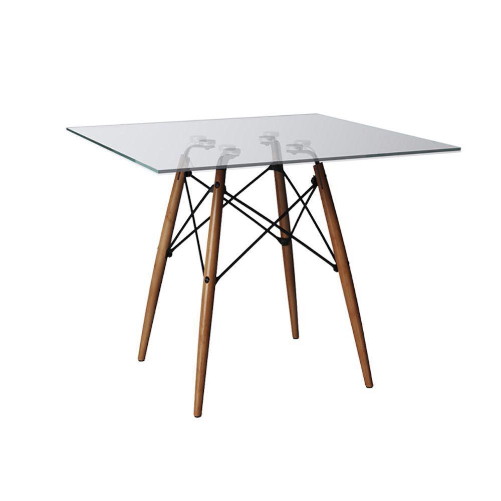 Conjunto De Mesa Eiffel Quadrado Tampo De Vidro 110Cm Com 4 Cadeiras Katrina Off White Assento Bege - 4