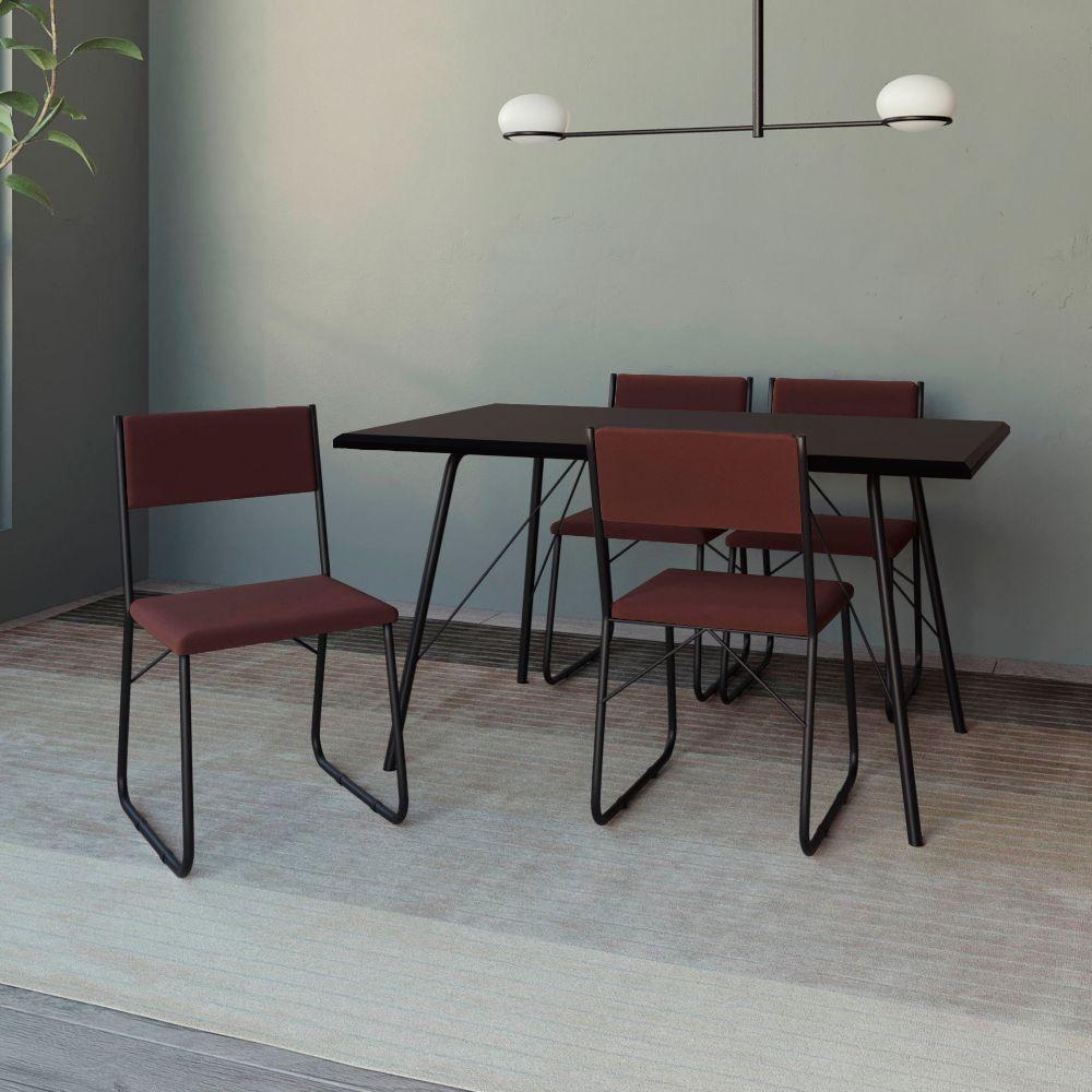 Mesa Jantar Paraty 137Cm Tampo Preto Com 4 Cadeiras Angra Estofadas Preta E Marrom - Preto - 1
