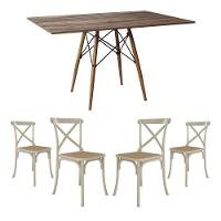 Conjunto De Mesa Eiffel Retangular Tampo De Madeira 120X75Cm Amêndoa Com 4 Cadeiras Katrina Off Whit - 1