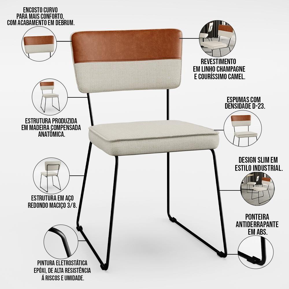 Mesa Capri 160cm Off White 6 Cadeiras Faixa Camel Champagne - 8