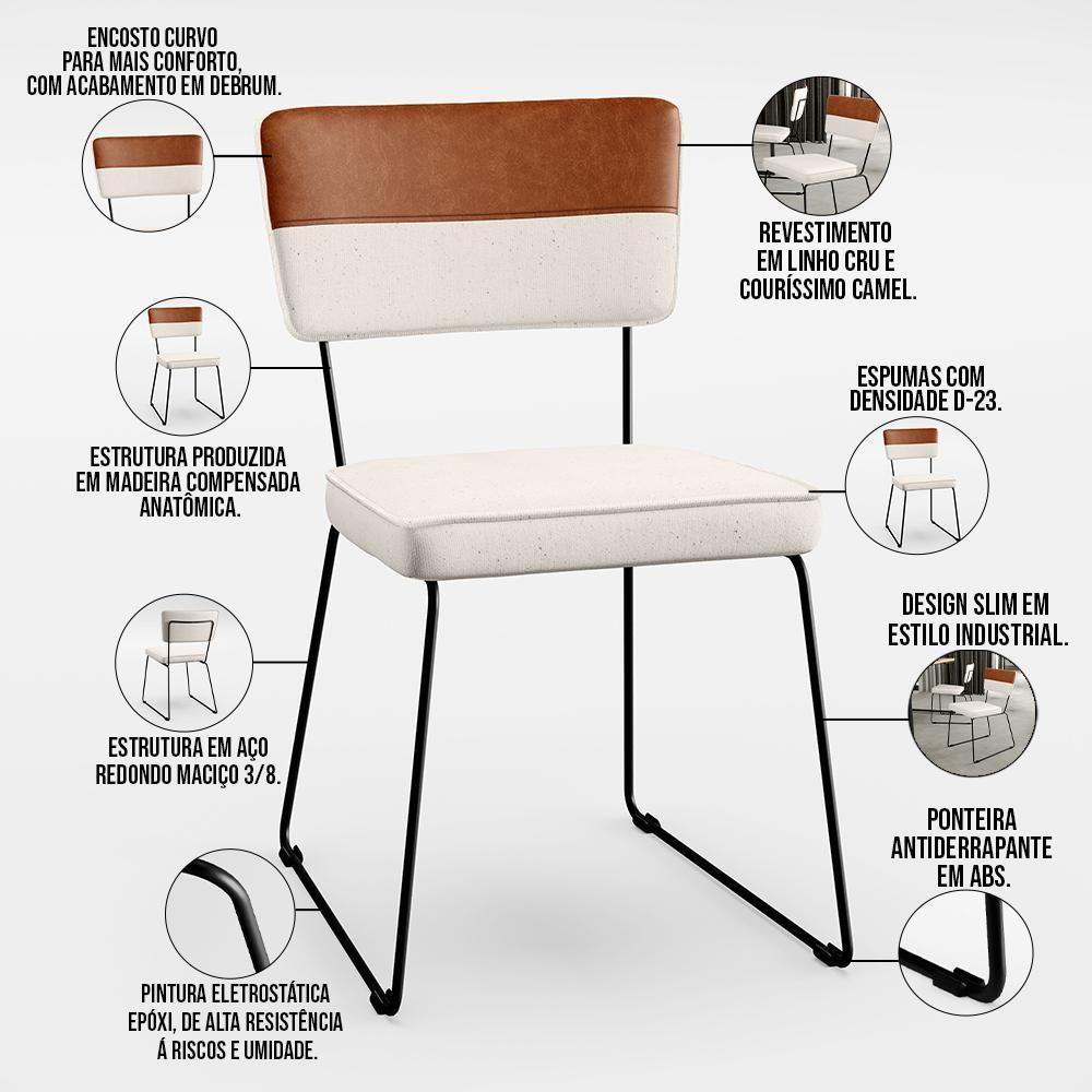 Mesa Capri 160 Cm Off White Com 6 Cadeiras Faixa Camel Cru - 8