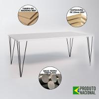 Mesa Sala De Jantar Industrial Branca 135X75 Com 6 Cadeiras Pretas De Ferro Preto Cor: Branco - 5
