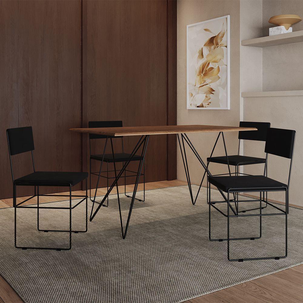 Mesa Jantar Industrial Trama 1,40X0,80M Amêndoa Com 4 Cadeiras Estofadas Vitória Preta - 1