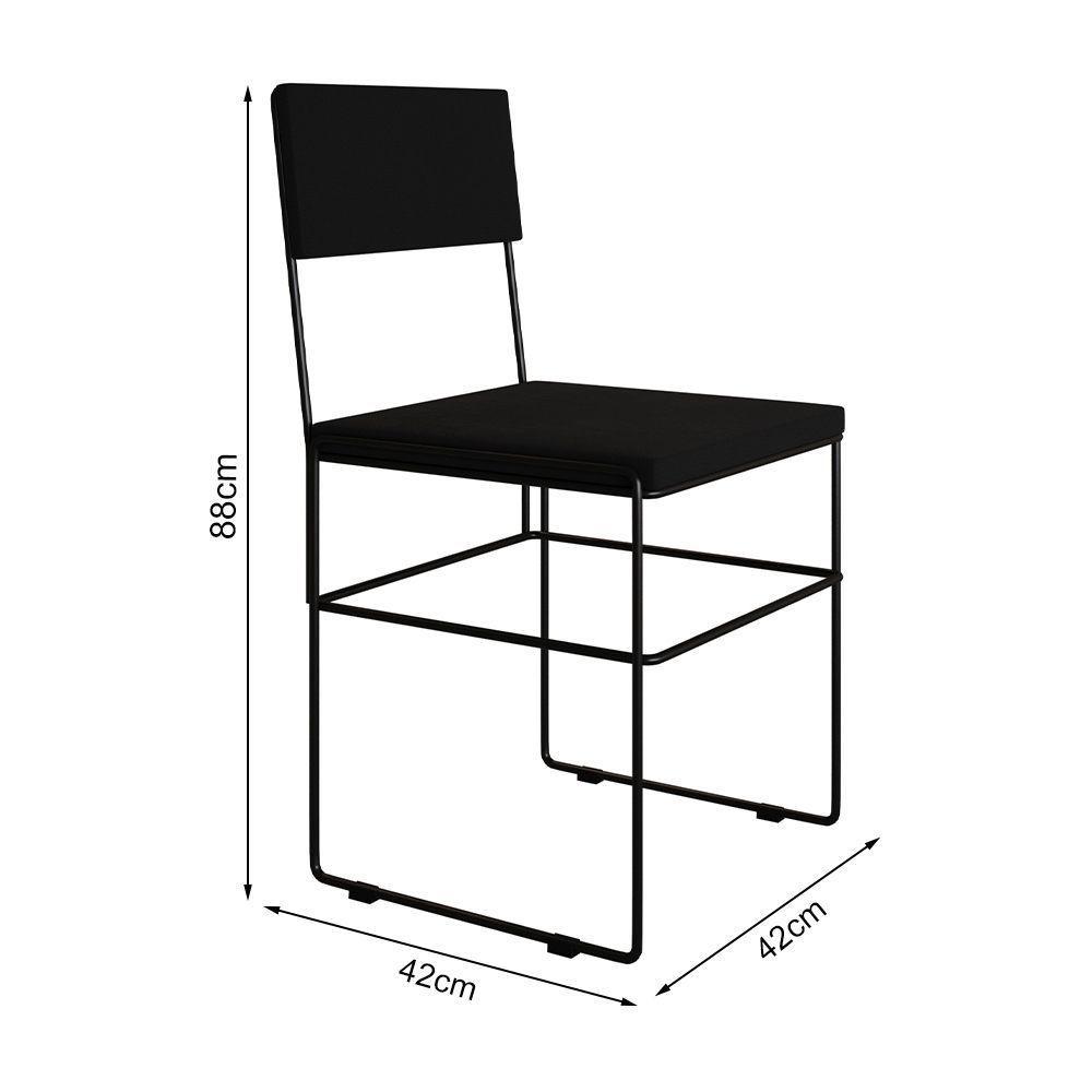 Mesa Jantar Industrial Trama 1,40X0,80M Amêndoa Com 4 Cadeiras Estofadas Vitória Preta - 3