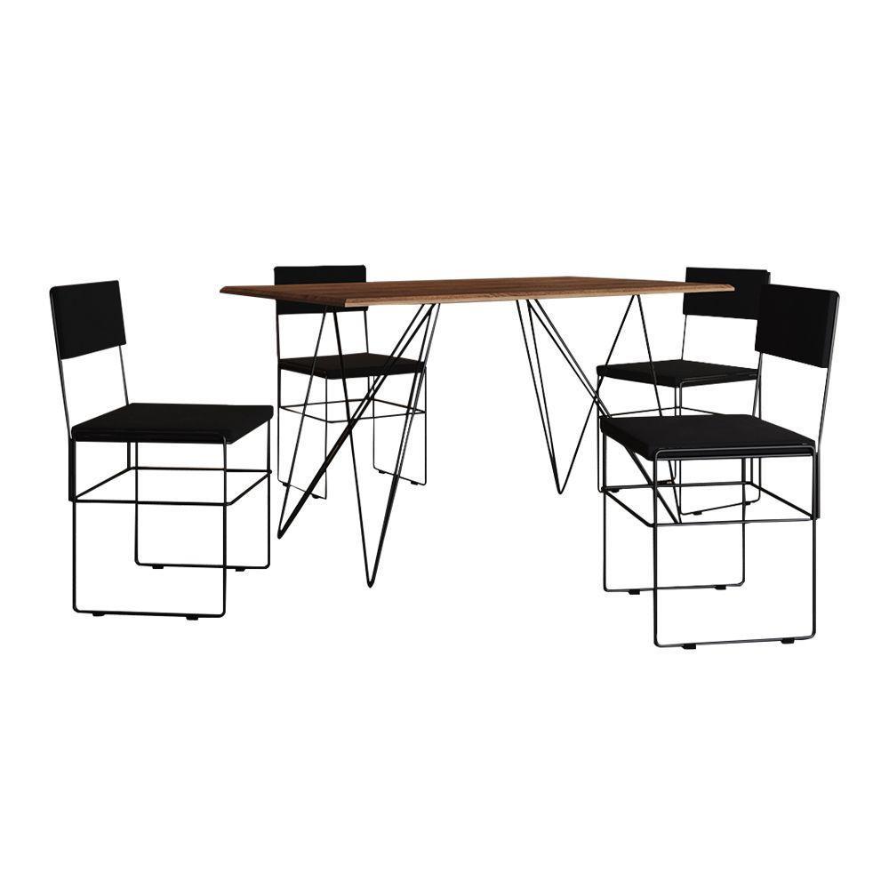 Mesa Jantar Industrial Trama 1,40X0,80M Amêndoa Com 4 Cadeiras Estofadas Vitória Preta - 6