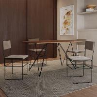 Mesa Jantar Industrial Trama 1,40X0,80M Amêndoa Com 4 Cadeiras Estofadas Vitória Bege E Preta - 1