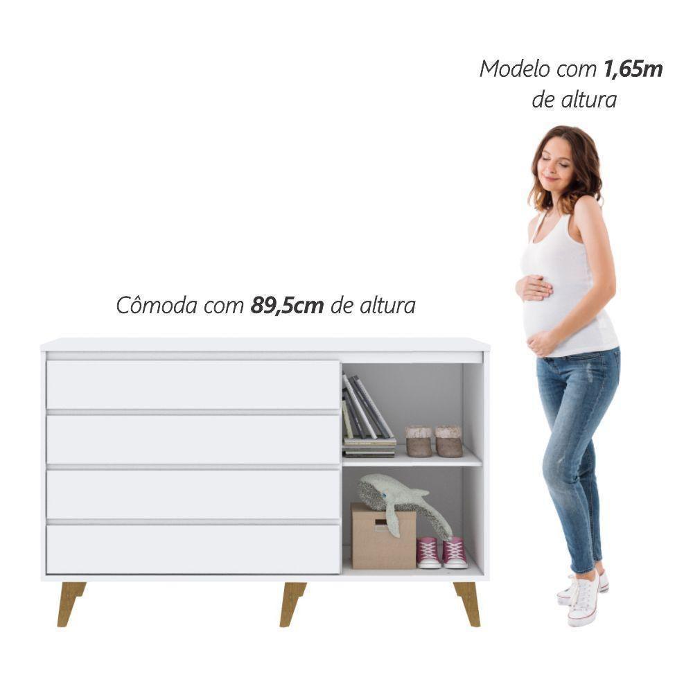 Cômoda Infantil 4 Gavetas Com Fraldário Gran Lorena Branco Fosco Carolina Baby - 3