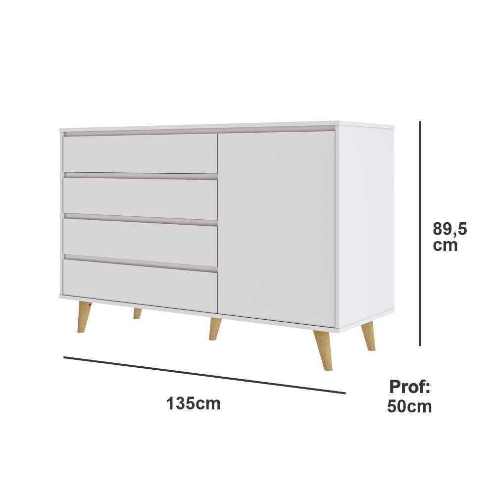 Cômoda Infantil 4 Gavetas Com Fraldário Gran Lorena Branco Fosco Carolina Baby - 4