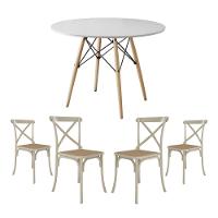 Conjunto De Mesa Eiffel Redondo Tampo De Madeira 110Cm Branco Com 4 Cadeiras Katrina Off White - 1
