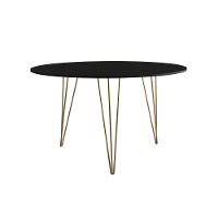 Mesa Jantar Redonda 110Cm Preta Clips 3 Pés Com 4 Cadeiras Brancas Base Dourada - Cor: Preto - 5