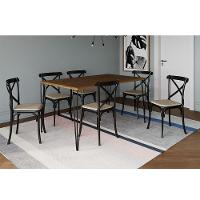 Conjunto Mesa De Jantar Elen Com 6 Cadeiras Katrina Base Preta E Tampo Amêndoa 150Cm - Marrom - 1