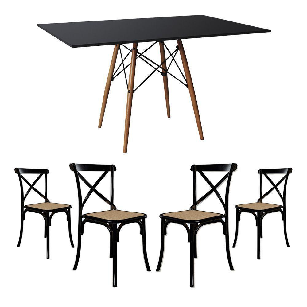 Conjunto De Mesa Eiffel Retangular Tampo De Madeira 120X75Cm Preto Com 4 Cadeiras Katrina Preto - 1