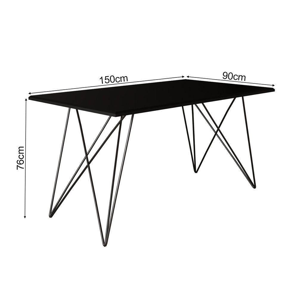 Mesa De Jantar Industrial Com 6 Cadeiras Katrina Preto Trama Premium Preto 150 Cm - Preto - 2