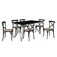 Mesa De Jantar Industrial Com 6 Cadeiras Katrina Preto Trama Premium Preto 150 Cm - Preto - 5