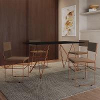 Mesa Jantar Industrial Trama 1,40X0,80M Preta Com 4 Cadeiras Estofadas Vitória Marrom E Cobre - 1