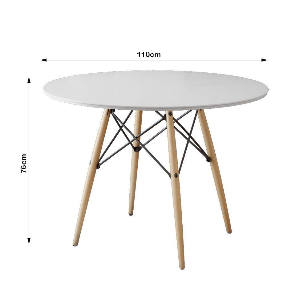 Conjunto De Mesa Eiffel Redondo Tampo De Madeira 110Cm Branco Com 4 Cadeiras Katrina Pretoo B - 3