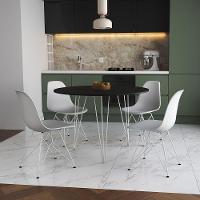 Mesa Jantar Redonda 110Cm Preta Clips 3 Pés Com 4 Cadeiras Brancas Ferro Branco - Cor: Preto - 1