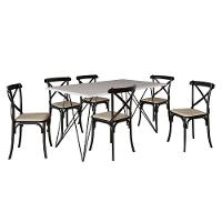 Conjunto Mesa De Jantar 6 Cadeiras Katrina Preto Trama Premium Branco 150 Cm - Cor: Preto