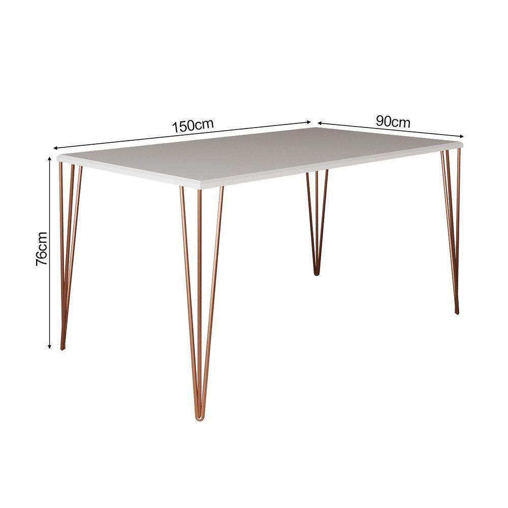 Conjunto Mesa De Jantar Elen Com 6 Cadeiras Katrina Base Cobre E Tampo Branco 150Cm - Branco - 3