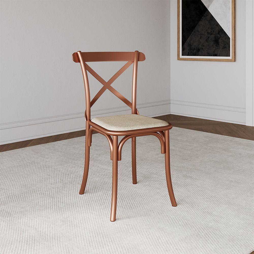 Conjunto Mesa De Jantar Elen Com 6 Cadeiras Katrina Base Cobre E Tampo Branco 150Cm - Branco - 4