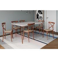 Conjunto Mesa De Jantar Elen Com 6 Cadeiras Katrina Base Cobre E Tampo Branco 150Cm - Branco - 1